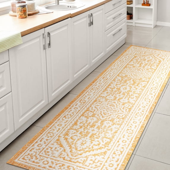 JONATHAN Y SANTA MONICA 2 x 8 Runner Rug, Sinjuri Medallion Textured Weave - Yellow/Cream, SMB101I-28
