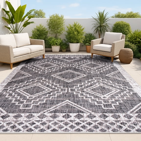 JONATHAN Y SANTA MONICA 3 x 5 Area Rug, Marokko Diamond Tribal Medallion - Black/Ivory, SMB127F-3