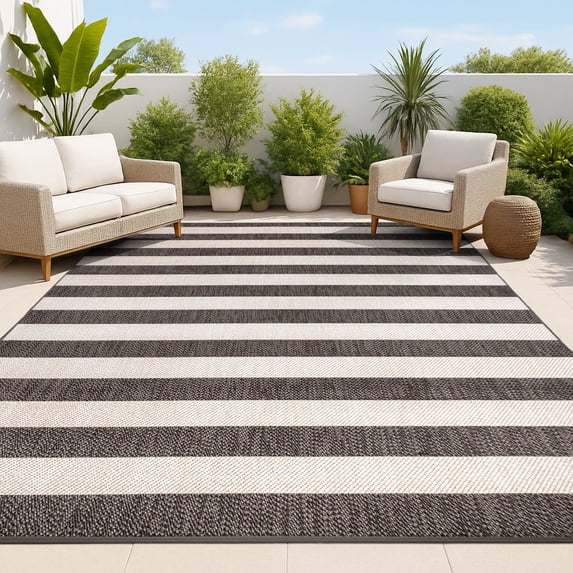 JONATHAN Y SANTA MONICA 4 x 6 Area Rug, Negril Two-Tone Wide Stripe - Black/Beige, SMB203B-4