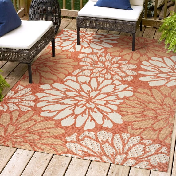 JONATHAN Y SANTA MONICA 4 x 6 Area Rug, Zinnia Floral Textured Weave - Orange/Cream, SMB110E-4