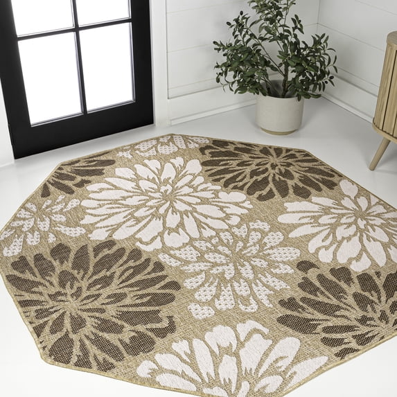 JONATHAN Y SANTA MONICA 5' Octagon Area Rug, Zinnia Floral Textured Weave - Brown/Cream, SMB110I-5TGN