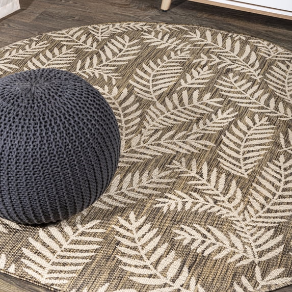 JONATHAN Y SANTA MONICA 5' Round Area Rug, Nevis Palm Frond - Brown/Beige, SMB119A-5R