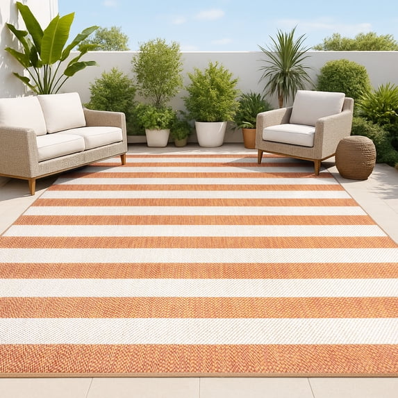 JONATHAN Y SANTA MONICA 5 x 8 Area Rug, Negril Two-Tone Wide Stripe - Orange/Beige, SMB203A-5