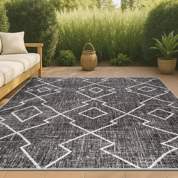 JONATHAN Y SANTA MONICA 8 x 10 Area Rug, Carwa Tribal Diamond Trellis - Black/Ivory, SMB128E-8