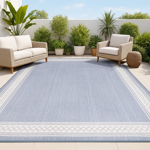 JONATHAN Y SANTA MONICA 8 x 10 Area Rug, Lucia Diamond Border - Blue/Cream, SMB207C-8