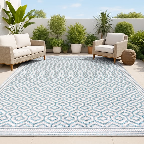JONATHAN Y SANTA MONICA 8 x 10 Area Rug, Marvao Diamond Trellis - Teal/Gray, SMB111A-8