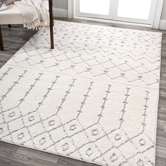JONATHAN Y SANTA THERESA 4 x 6 Area Rug, Pia Moroccan Trellis Plush Carved - Cream/Gray, SNT105B-4