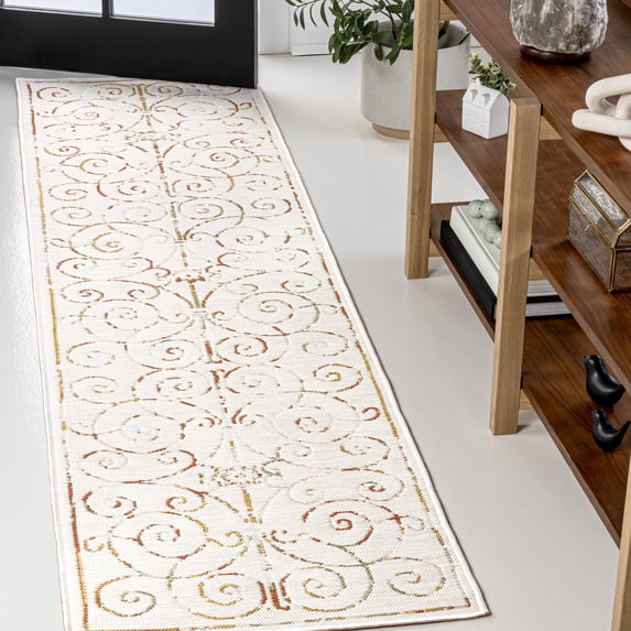 JONATHAN Y SAVANNAH 2 x 8 Runner Rug, Danae Filigree Scroll Machine-Washable Reversible - Cream/Terra, SVH100A-28