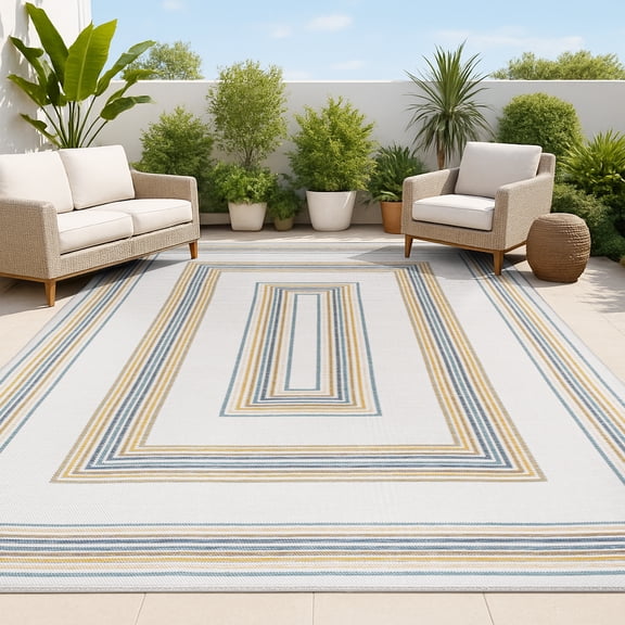 JONATHAN Y SAVANNAH 5 x 8 Area Rug, Argo Nautical Stripe Machine-Washable Reversible - Navy/Cream, SVH101A-5