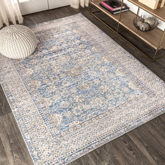 JONATHAN Y SHABBY CHIC 4 x 6 Area Rug, Stirling English Country Argyle - Indigo Blue, SBC301B-4