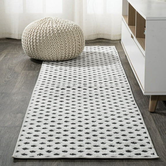 JONATHAN Y SOUTH BEACH 2 x 10 Runner Rug, Rabat Pile Mini-Diamond Trellis - White/Black, SBH101B-210