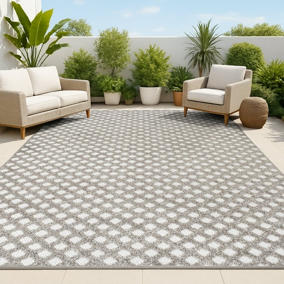 JONATHAN Y SOUTH BEACH 8 x 10 Area Rug, Rabat Pile Mini-Diamond Trellis - Dark Gray/Ivory, SBH101C-8