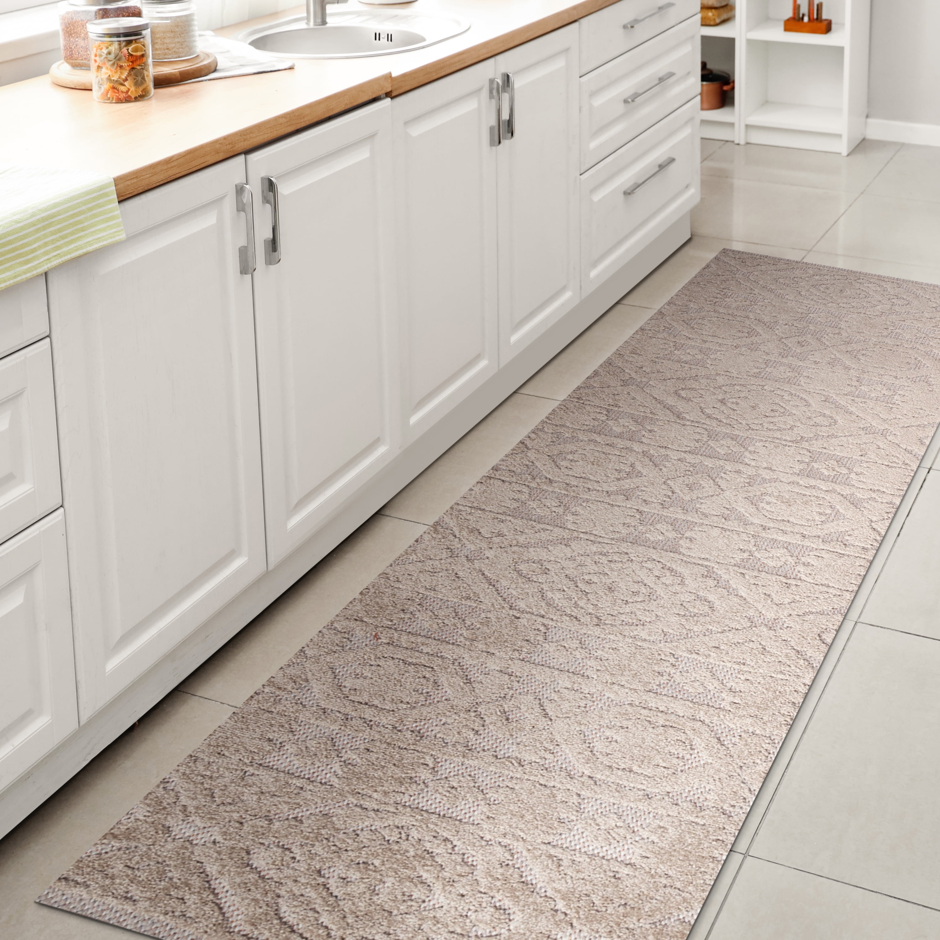 Ivory Geometric Mediterranean Tile 2 x 8 Indoor/Outdoor Runner Rug