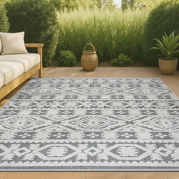 JONATHAN Y SOUTH BEACH 3 x 5 Area Rug, Citta Pile Mediterranean Tile - White/Black, SBH102B-3