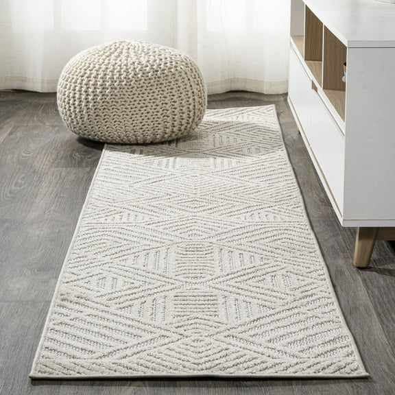JONATHAN Y SOUTH BEACH 2 x 10 Runner Rug, Jordan Pile Art Deco Geometric - Beige, SBH103B-210