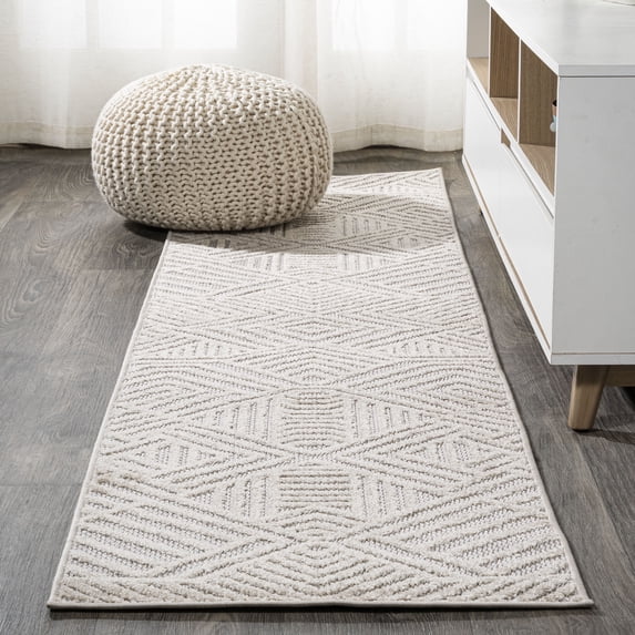 JONATHAN Y SOUTH BEACH 2 x 8 Runner Rug, Jordan Pile Art Deco Geometric - Beige, SBH103B-28