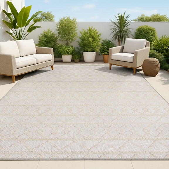 JONATHAN Y SOUTH BEACH 3 x 5 Area Rug, Aylan Pile Knotted Trellis Geometric - Beige, SBH104B-3
