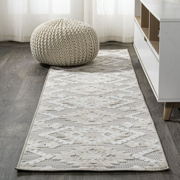 JONATHAN Y SOUTH BEACH 2 x 8 Runner Rug, Sumak Pile Neutral Diamond Kilim - Beige/Gray, SBH107A-28