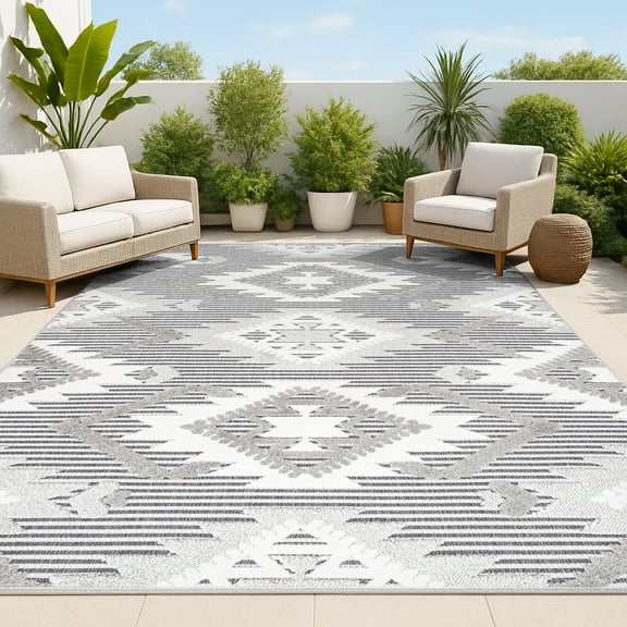 JONATHAN Y SOUTH BEACH 3 x 5 Area Rug, Sumak Pile Neutral Diamond Kilim - Gray/White/Black, SBH107B-3