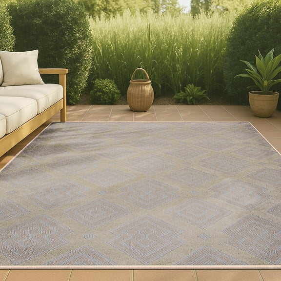 JONATHAN Y SOUTH BEACH 4 x 6 Area Rug, Duwun Pile Ogee Trellis Tone-on-Tone - Beige/Gray, SBH108A-4