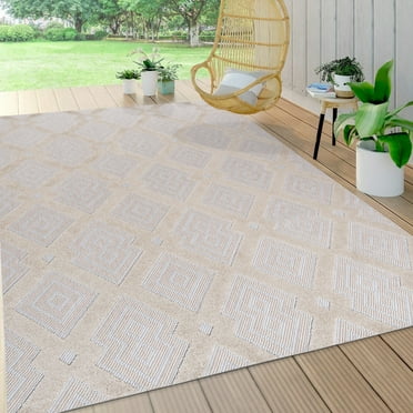 JONATHAN Y SBH108A-5 Duwun High-Low Pile Ogee Trellis Tone-on-Tone Beige/Gray 5 ft. x 8 ft. Indoor/Outdoor Area Rug, Pet Friendly, Stain Resistant, Easy to Clean, for Patio, Living Room, Bedroom