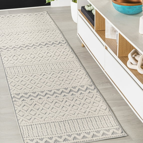 JONATHAN Y SOUTH BEACH 2 x 8 Runner Rug, Ormond Trellis Geometric - Cream/Gray, SBH109A-28