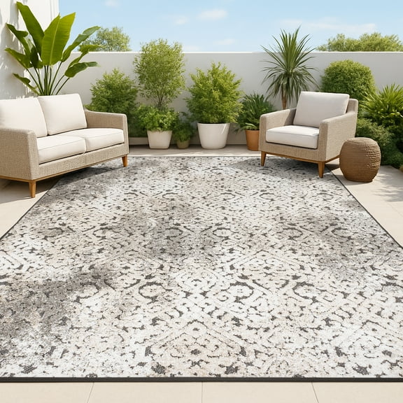 JONATHAN Y SOUTH BEACH 8 x 10 Area Rug, Duenas Shabby Damask - Cream/Beige/Dark Gray, SBH110A-8