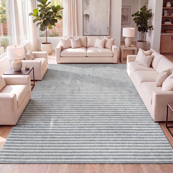 JONATHAN Y SCANDINAVIAN 4 x 6 Area Rug, Aarhus Minimalist Striped - Blue/Ivory, SCN102E-4