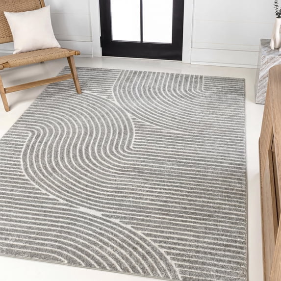 JONATHAN Y SCANDINAVIAN 12 x 18 Area Rug, Hallie Minimalist Curve Geometric - Gray/Ivory, SCN100A-18