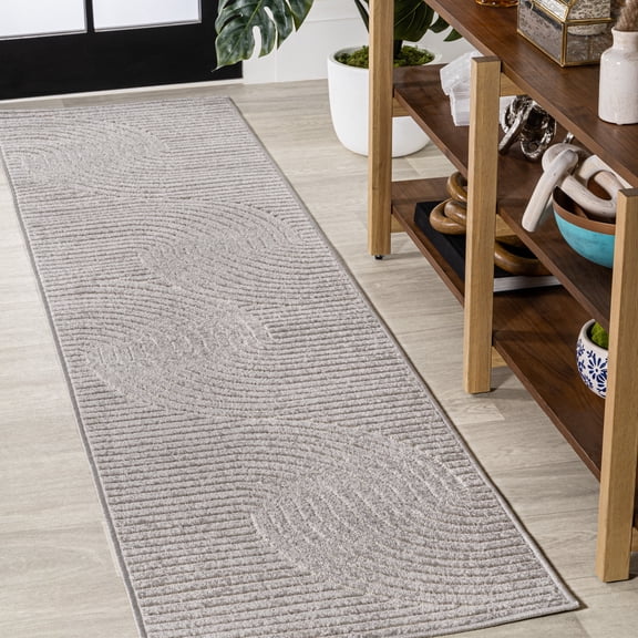 JONATHAN Y SCANDINAVIAN 2 x 10 Runner Rug, Hallie Minimalist Curve Geometric - Gray/Ivory, SCN100A-210