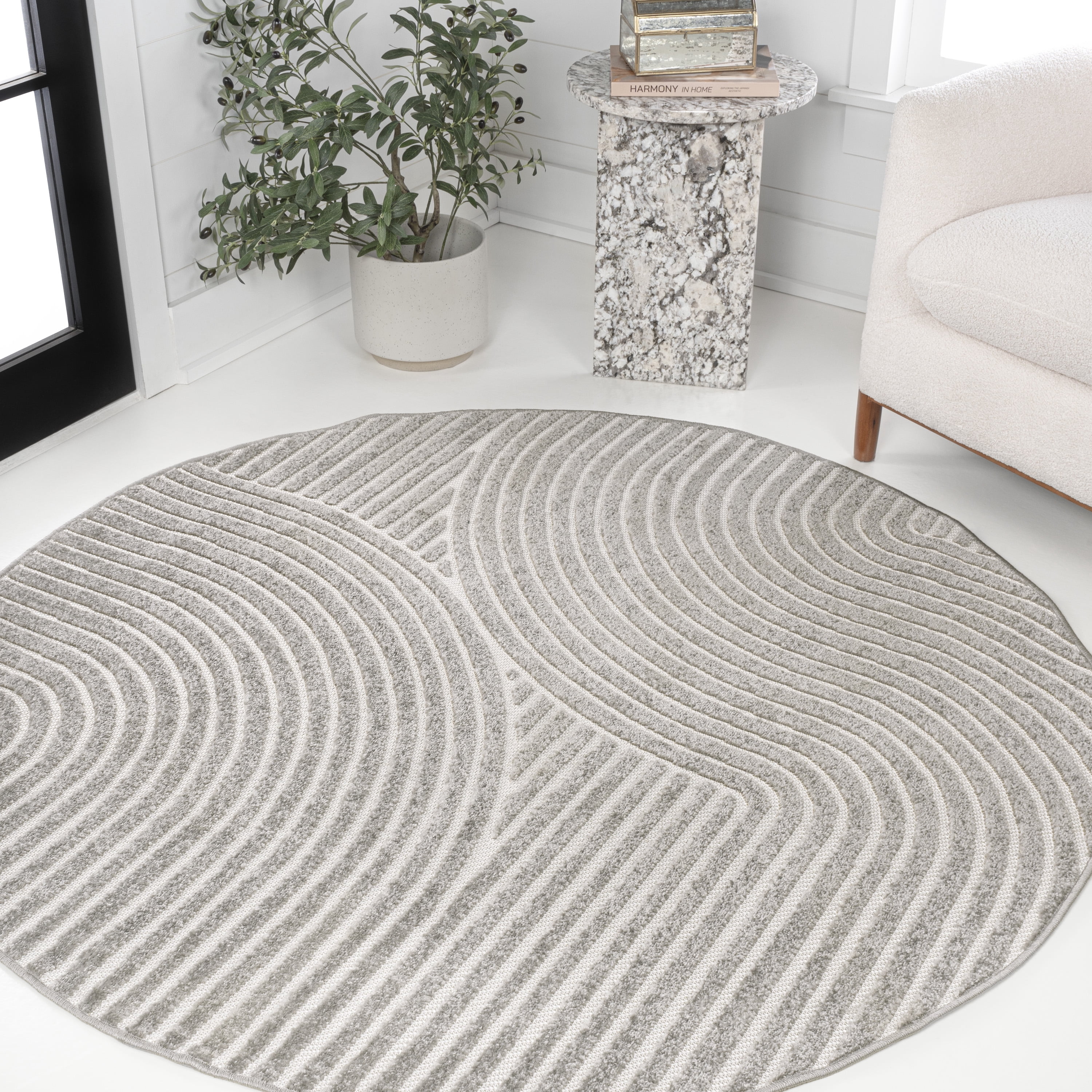 JONATHAN Y SCANDINAVIAN 5' Round Area Rug, Hallie Minimalist Curve ...