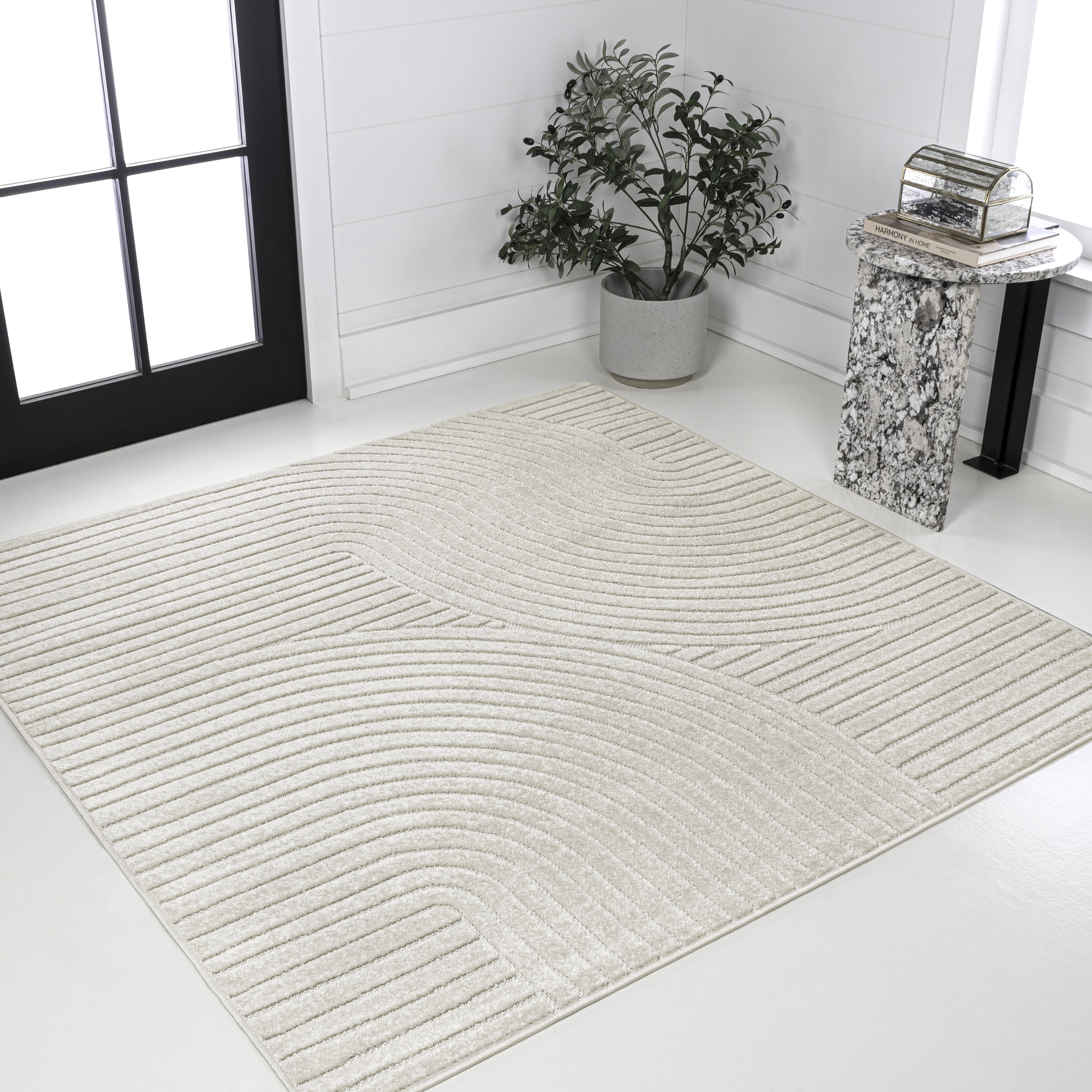 JONATHAN Y SCANDINAVIAN 7' Square Area Rug, Hallie Minimalist Curve ...