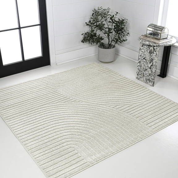 JONATHAN Y SCANDINAVIAN 7' Square Area Rug, Hallie Minimalist Curve Geometric - Ivory/Cream, SCN100B-7SQ