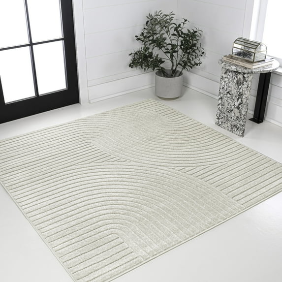 JONATHAN Y SCANDINAVIAN 9' Square Area Rug, Hallie Minimalist Curve Geometric - Ivory/Cream, SCN100B-9SQ