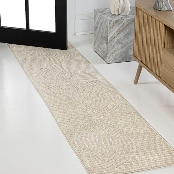 JONATHAN Y SCANDINAVIAN 2 x 8 Runner Rug, Hallie Minimalist Curve Geometric - Beige/Cream, SCN100D-28