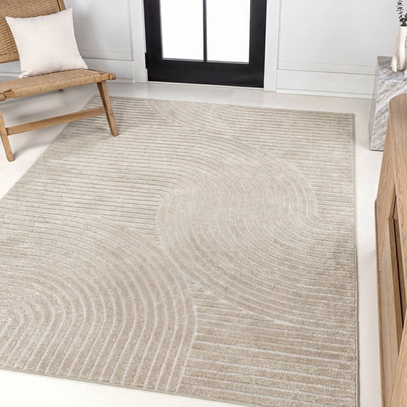 JONATHAN Y SCANDINAVIAN 8 x 10 Area Rug, Hallie Minimalist Curve Geometric - Beige/Cream, SCN100D-8