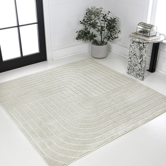 JONATHAN Y SCANDINAVIAN 5' Square Area Rug, Odense Minimalist Angle Geometric - Ivory/Cream, SCN101A-5SQ