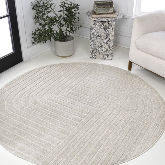 JONATHAN Y SCANDINAVIAN 8' Round Area Rug, Odense Minimalist Angle Geometric - Ivory/Cream, SCN101A-8R