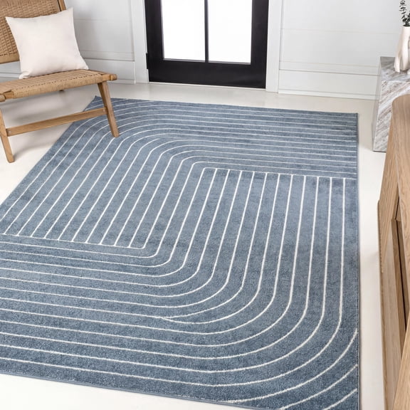 JONATHAN Y SCANDINAVIAN 3 x 5 Area Rug, Odense Minimalist Angle Geometric - Dark Blue/Cream, SCN101D-3