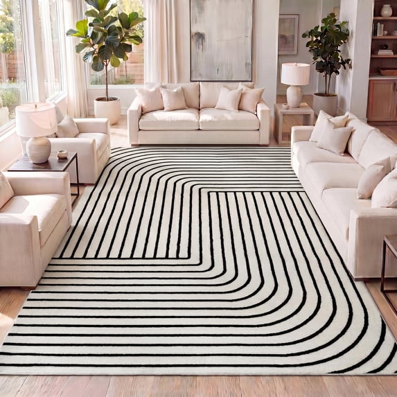 JONATHAN Y SCANDINAVIAN 8 x 10 Area Rug, Odense Minimalist Angle Geometric - Black/White, SCN101G-8