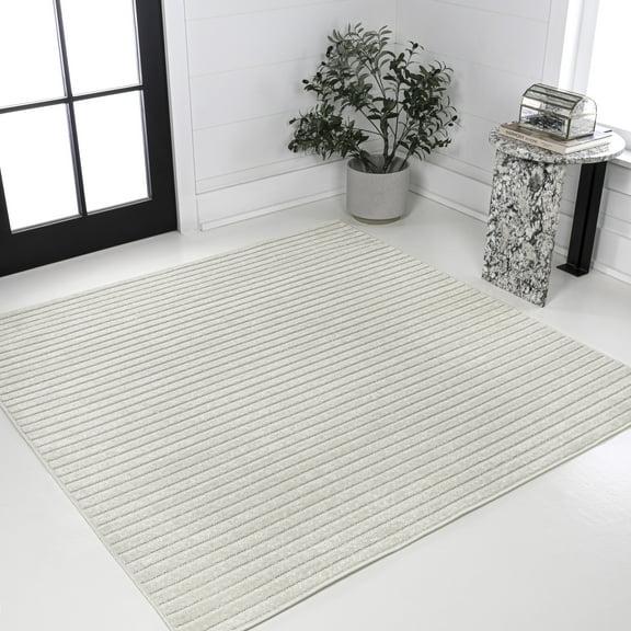 JONATHAN Y SCANDINAVIAN 5' Square Area Rug, Aarhus Minimalist Striped - Ivory/Cream, SCN102B-5SQ