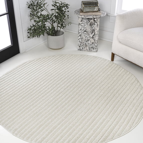 JONATHAN Y SCANDINAVIAN 6' Round Area Rug, Aarhus Minimalist Striped - Ivory/Cream, SCN102B-6R
