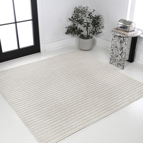 JONATHAN Y SCANDINAVIAN 8' Square Area Rug, Aarhus Minimalist Striped - Ivory/Cream, SCN102B-8SQ