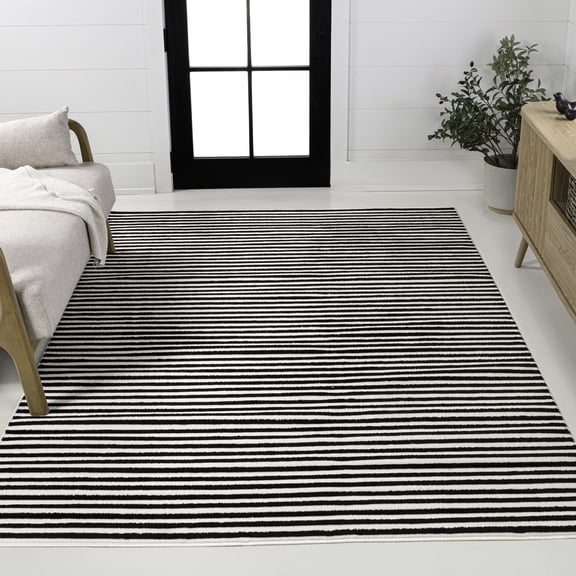 JONATHAN Y SCANDINAVIAN 5 x 8 Area Rug, Aarhus Minimalist Striped - Black/White, SCN102F-5