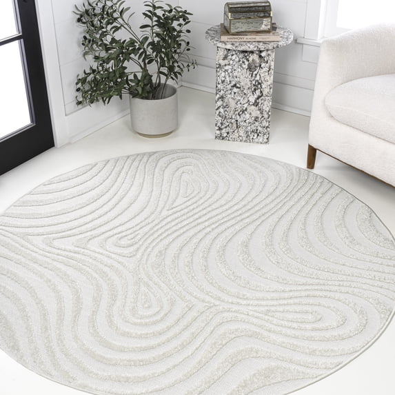 JONATHAN Y SCANDINAVIAN 6' Round Area Rug, Maribo Abstract Groovy Striped - Cream/Ivory, SCN103A-6R