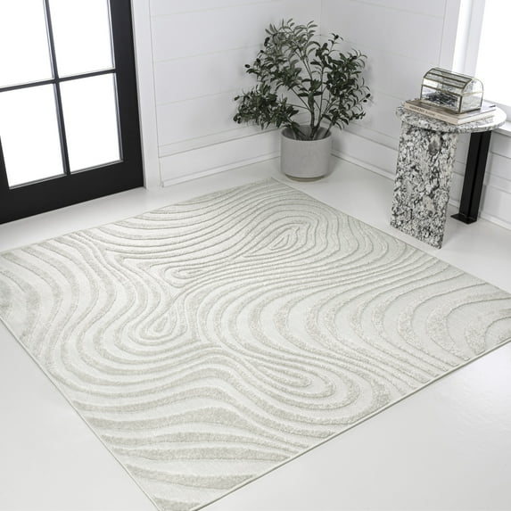 JONATHAN Y SCANDINAVIAN 7' Square Area Rug, Maribo Abstract Groovy Striped - Cream/Ivory, SCN103A-7SQ