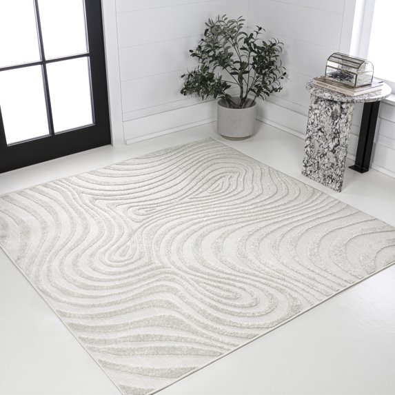 JONATHAN Y SCANDINAVIAN 7' Square Area Rug, Maribo Abstract Groovy Striped - Cream/Ivory, SCN103A-7SQ