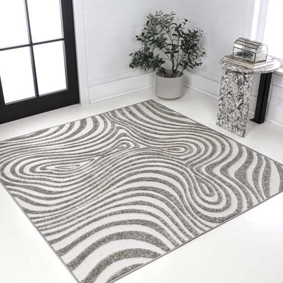 JONATHAN Y SCANDINAVIAN 5' Square Area Rug, Maribo Abstract Groovy Striped - Gray/Ivory, SCN103B-5SQ
