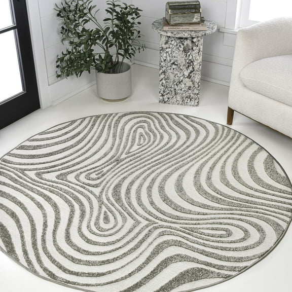 JONATHAN Y SCANDINAVIAN 6' Round Area Rug, Maribo Abstract Groovy Striped - Gray/Ivory, SCN103B-6R