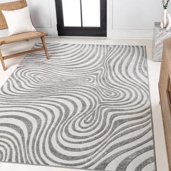 JONATHAN Y SCANDINAVIAN 8' x 10' Area Rug, Maribo Abstract Groovy Striped - Gray/Ivory, SCN103B-8
